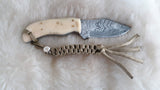 CUSTOM DAMASCUS "COYOTE PUP" BUFFALO BONE HANDLE KNIFE W/SHEATH