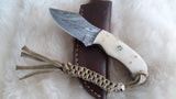 CUSTOM DAMASCUS "COYOTE PUP" BUFFALO BONE HANDLE KNIFE W/SHEATH