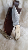 CUSTOM DAMASCUS "COYOTE PUP" BUFFALO BONE HANDLE KNIFE W/SHEATH