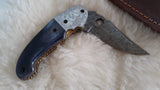 "INDIGO SKY" DAMASCUS/CAMEL BONE POCKET KNIFE