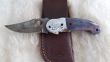 "INDIGO SKY" DAMASCUS/CAMEL BONE POCKET KNIFE