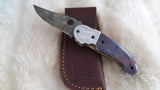 "INDIGO SKY" DAMASCUS/CAMEL BONE POCKET KNIFE