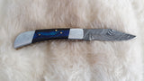 "THIN BLUE LINE" PEACEKEEPER POLICE HAND MADE DAMASCUS FOLDER W/SHEATH
