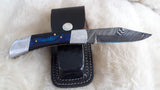 "THIN BLUE LINE" PEACEKEEPER POLICE HAND MADE DAMASCUS FOLDER W/SHEATH