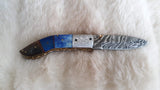 "BLUE FIN" DAMASCUS RAM HORN POCKET KNIFE