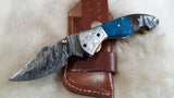 "BLUE LAGOON" DAMASCUS RAM HORN POCKET KNIFE