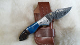 "BLUE LAGOON" DAMASCUS RAM HORN POCKET KNIFE