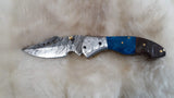 "BLUE LAGOON" DAMASCUS RAM HORN POCKET KNIFE