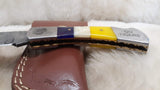 "LSU TIGERS" HAND MADE DAMASCUS/BONE FOLDER W/SHEATH
