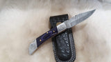 "LAWMAN" DELUXE EDITION POLICE HAND MADE DAMASCUS FOLDER W/LEATHER SHEATH
