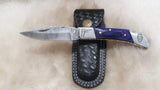 "LAWMAN" DELUXE EDITION POLICE HAND MADE DAMASCUS FOLDER W/LEATHER SHEATH