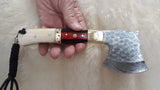 "THIN RED LINE" FULL TANG FIRE FIGHTER CAMEL/WOOD AX W/CUSTOM SHEATH