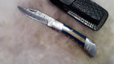 "THIN WHITE LINE" EMS HAND MADE DAMASCUS FOLDER W/SHEATH