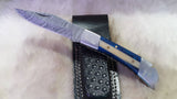 "THIN WHITE LINE" EMS HAND MADE DAMASCUS FOLDER W/SHEATH