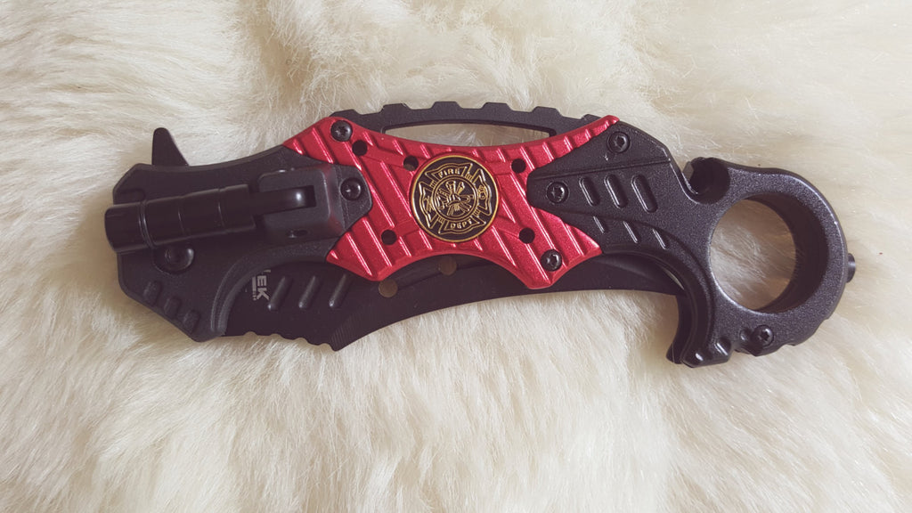 FIRE FIGHTER Karambit Rescue Knife with LED Light-New – Bama Paracord ...