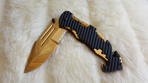 GOLD TITANIUM Coated Tactical Rescue Knife-New