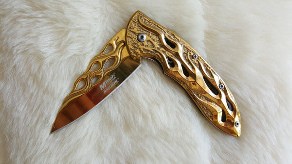 GOLD TITTANIUM COATED POCKET KNIFE W/CAN OPENER – Bama Paracord & More