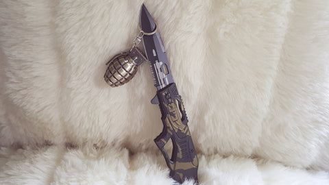 AK-47 Gun Rifle With Bonus Laser Pointer/Flashlight Grenade Keychain